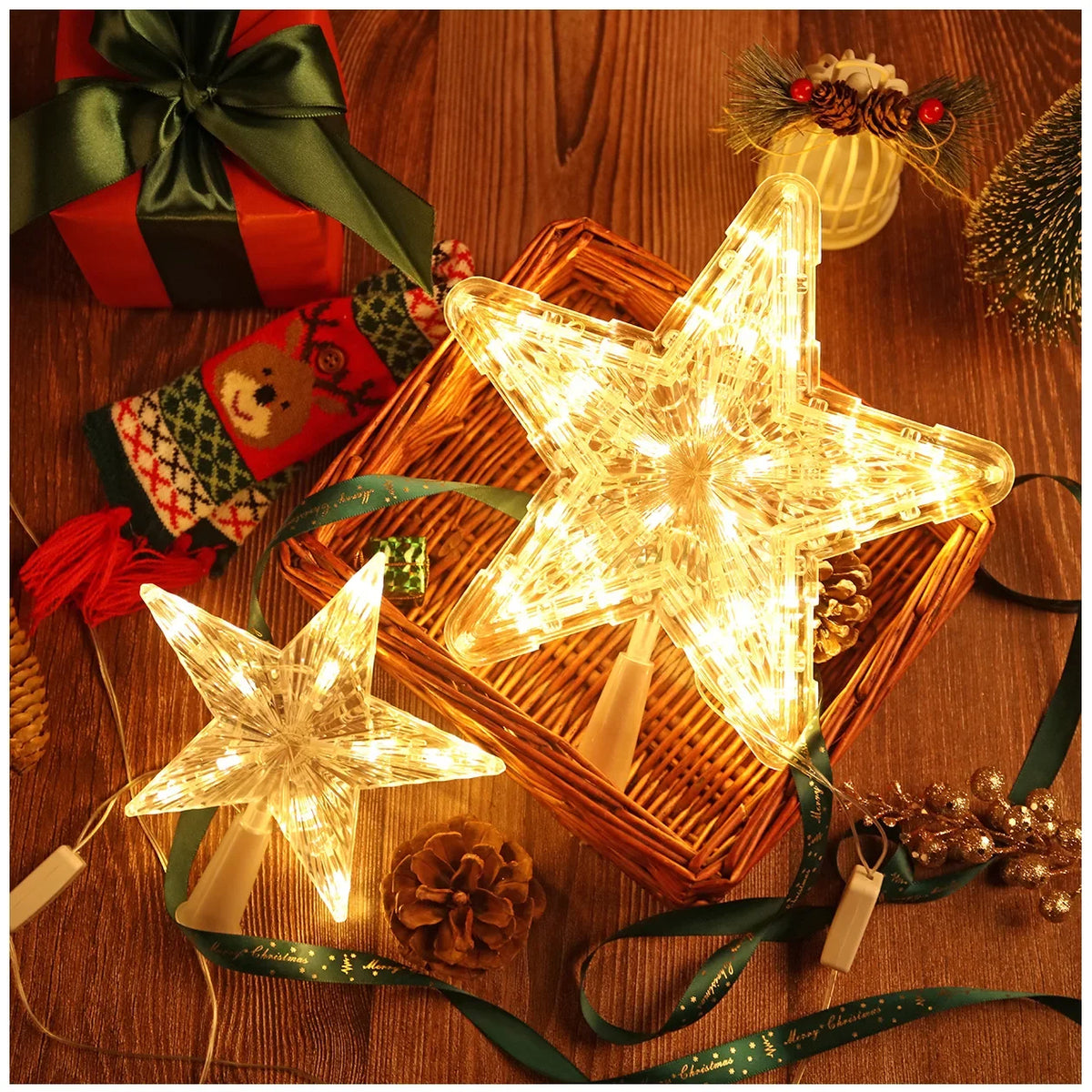 Estrela de topo para árvore de Natal, luminária estrela brilhante, decoração de Natal, artigos para festas em casa, enfeite de Natal, presente.