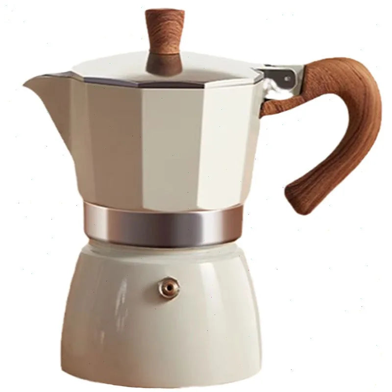 Pote moka de fundo redondo, válvula única, pequena cafeteira doméstica, conjunto de cafeteira expresso