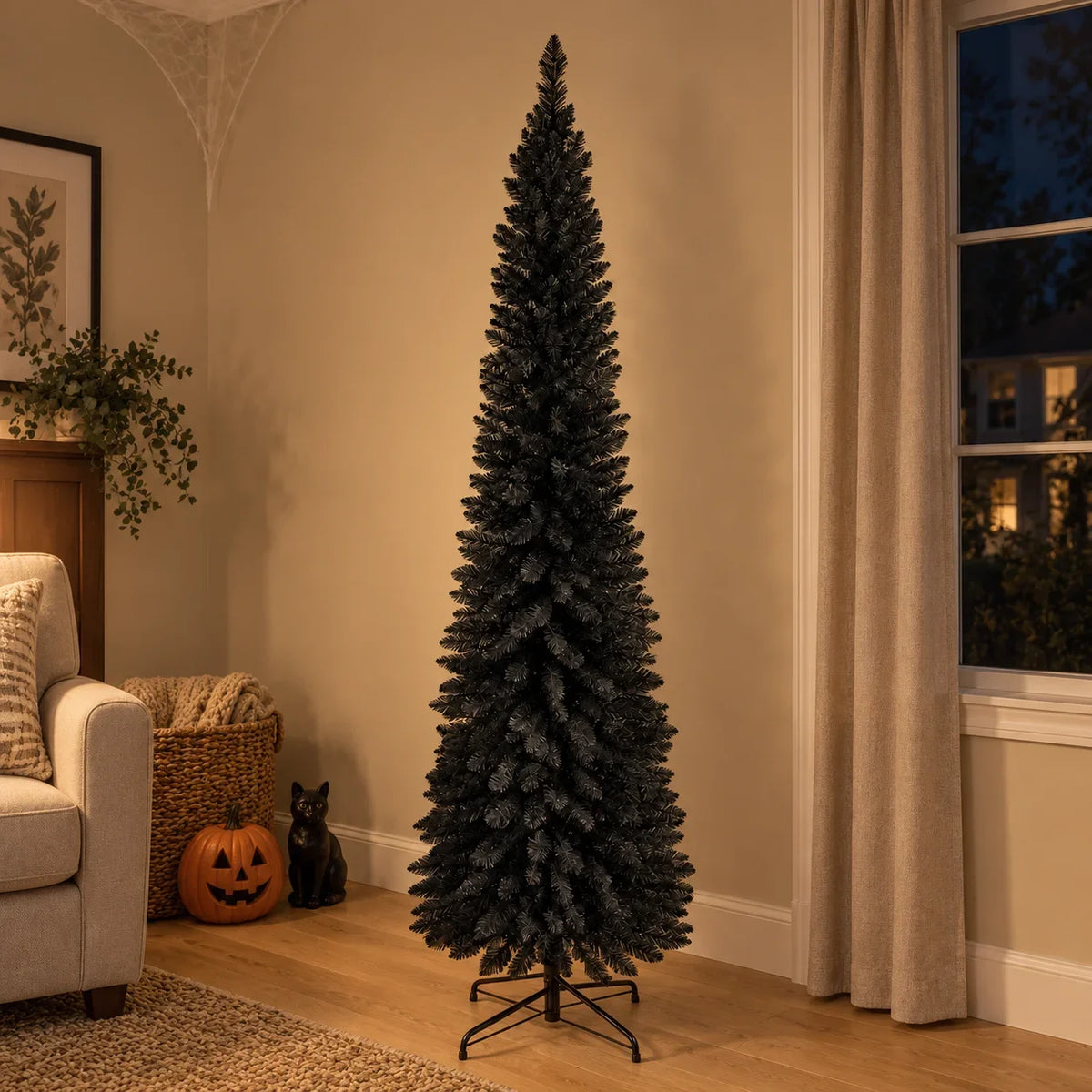 Árvore de Natal artificial preta, árvore decorativa para o Halloween, ideal para casa, escritório ou festas