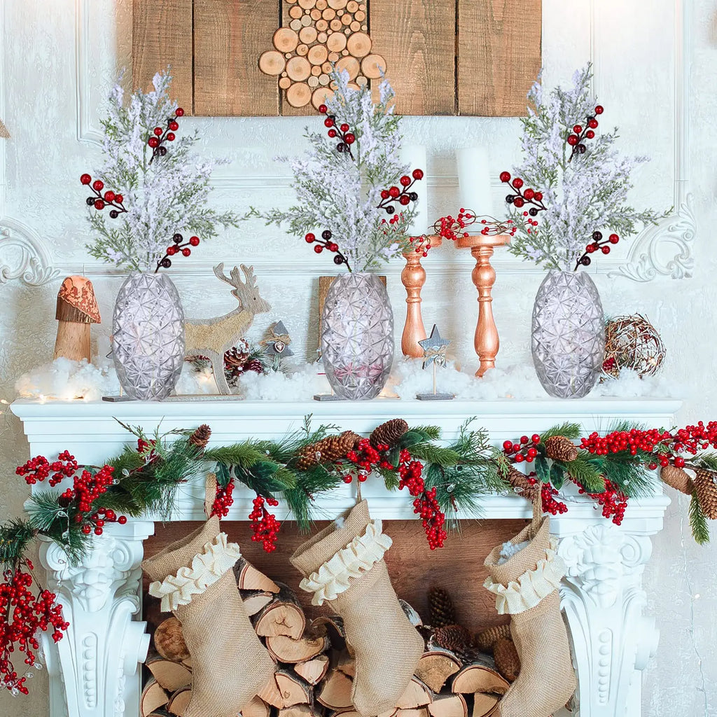 Natal vermelho berry flor artificial pinha ramo decorações da árvore de natal ornamento embalagem de presente festa em casa diy grinalda