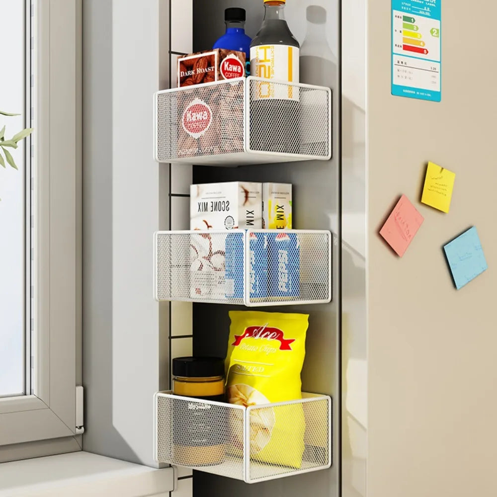 Prateleira Magnética de Metal para Refrigerador, Multifuncional, Sem Furos, Suporte Quadrado Durável para Armazenamento na Cozinha