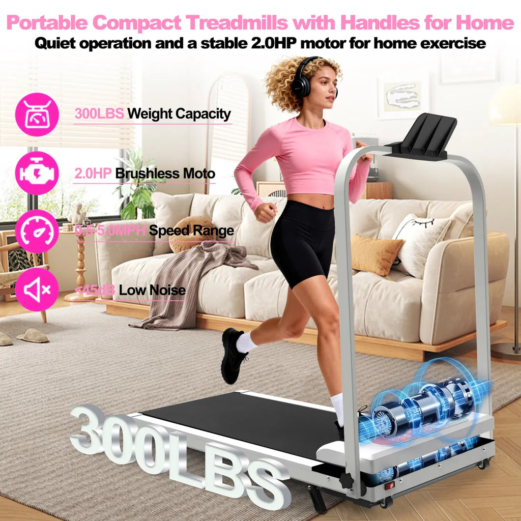 Foldable Treadmill with Handle Bar & Incline, 2 in 1 Upgrade Portable Under Desk Walking Pad and Vibration Pad Remote Control