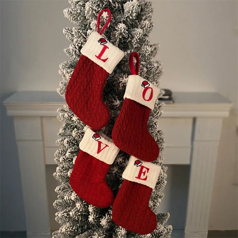 Meias de natal tricô floco de neve carta meia decoração de natal para casa 2024 ornamento de árvore de natal presente navidad natal 2025