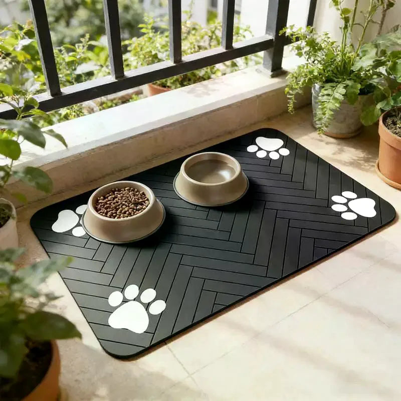 Tapete de alimentação para animais de estimação, absorvente, para comida e tigela de água com suporte de borracha à prova d'água, tapete de água de secagem rápida para cães e gatos