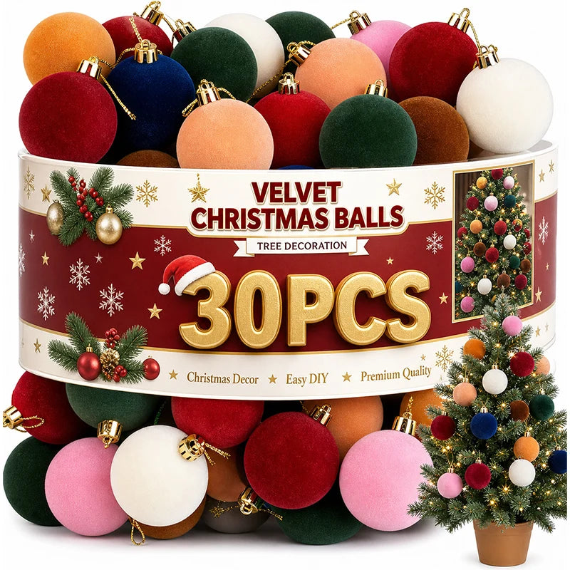Bolas de Natal Flocadas, Enfeites para Árvore de Natal, Pingentes, Guirlanda de Natal, Decoração com Bolas de Veludo, Suprimentos DIY para Festas em Casa