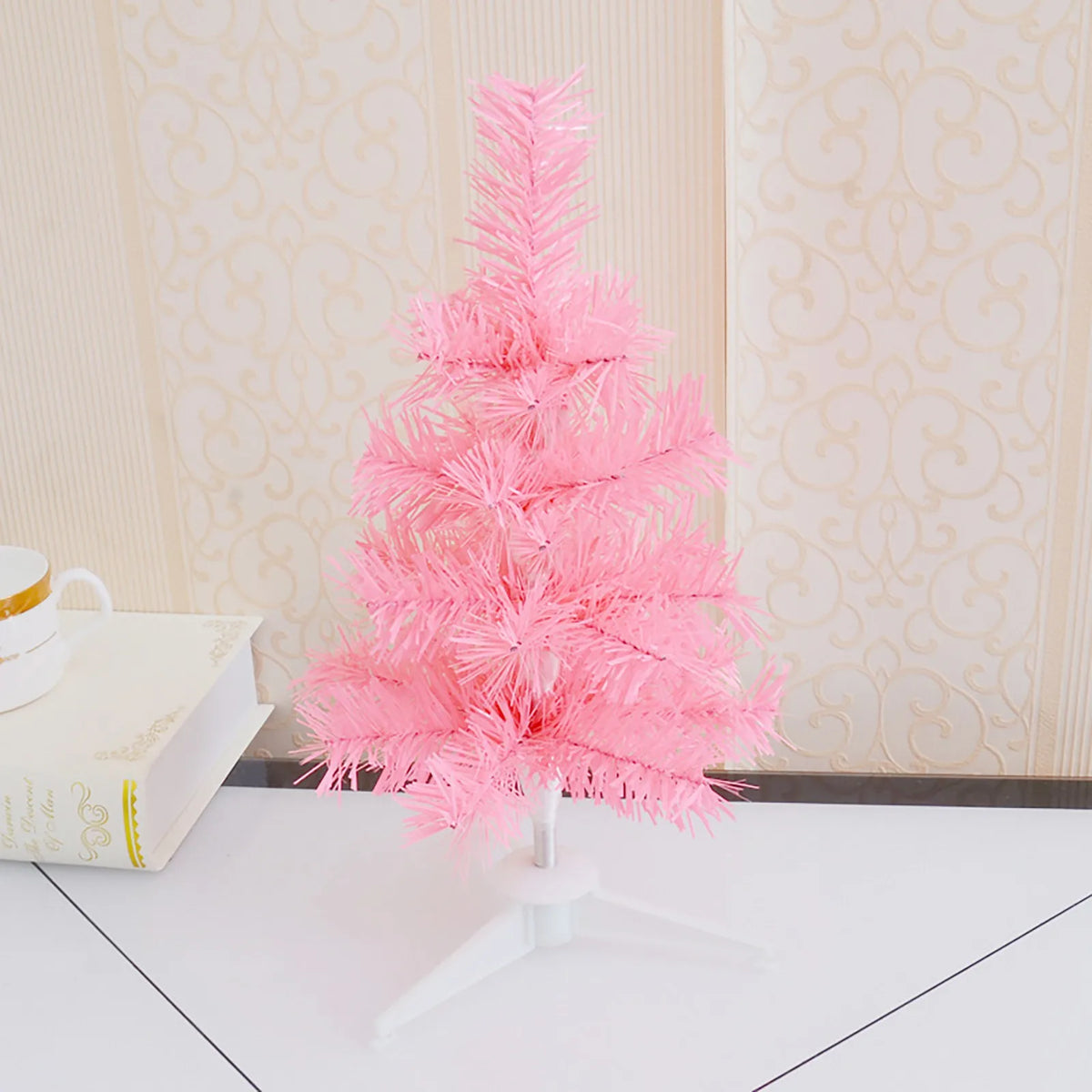 Árvore de natal artificial 45/60cm rosa desktop reunindo pinheiro de natal com luz decoração de natal ornamentos de janela presente