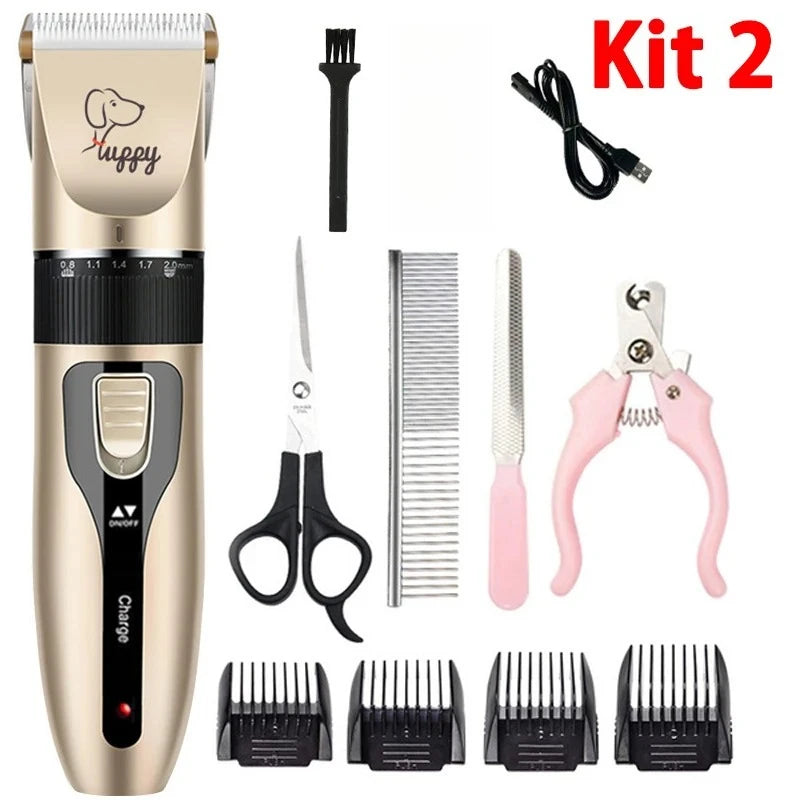 Kit de Tosa Elétrico Recarregável para Cães e Gatos, com Máquina de Cortar Pelos e Lixadeira de Unhas Silenciosa