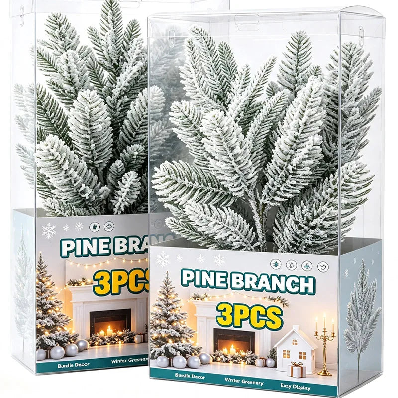 Galhos de Pinheiro Artificiais de Natal com Agulhas de Pinheiro Nevadas, Guirlanda de Planta Artificial para Decoração DIY