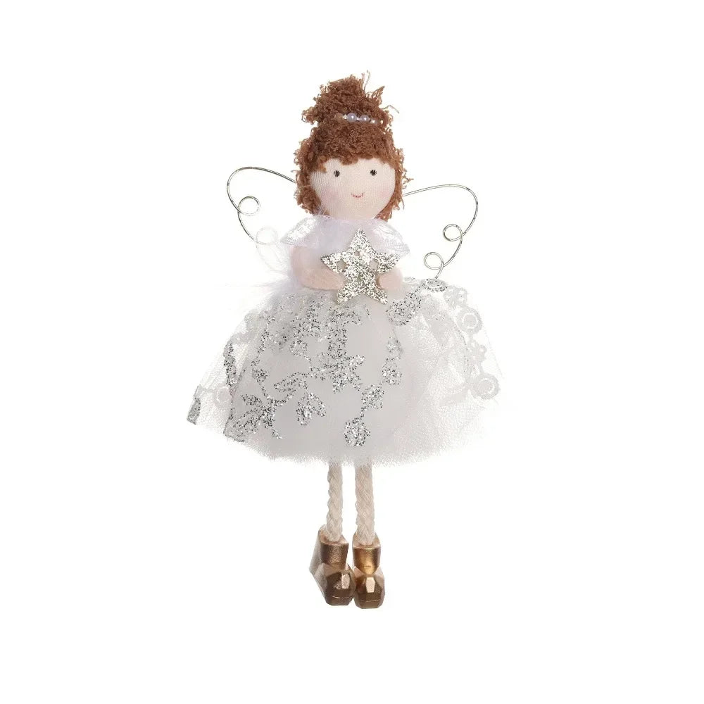 Natal Pendurado Malha Sequin Saia, Anjo Xmas Árvore Pingente Enfeites, Decoração de Casa, Noel, Presentes, 2022