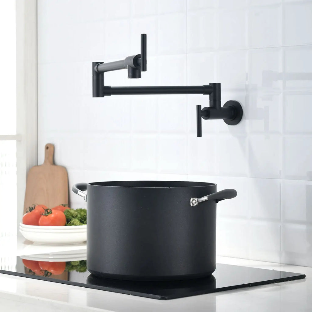 Industrial Wall Mount Pot Filler Faucet Brass Blackened 2 Handle Folding Commercial Kitchen Sink Tap with Ceramic Valve Core