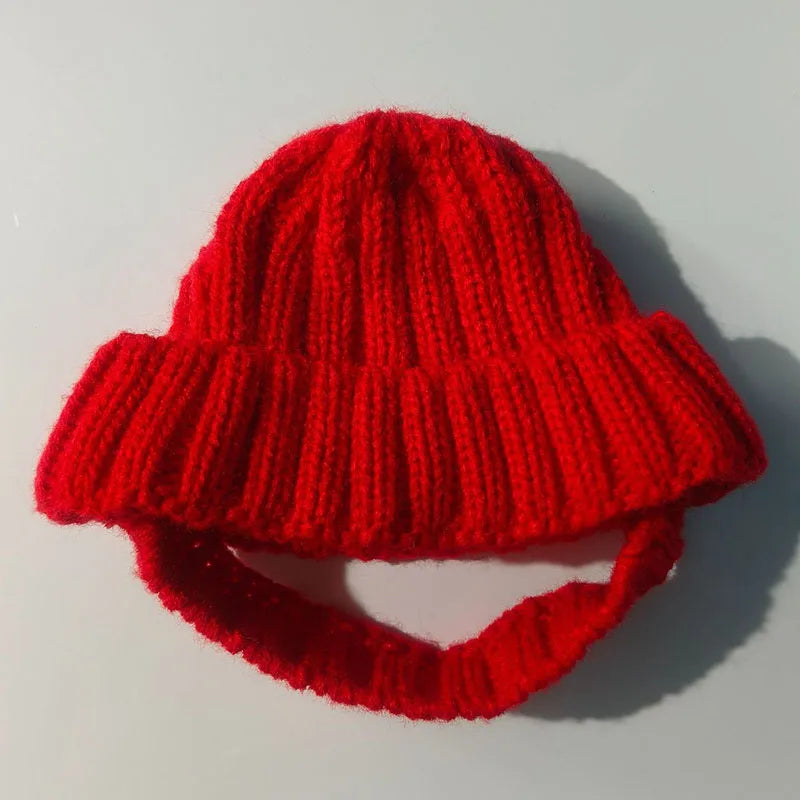 Chapéu de malha para animais de estimação, gorro vermelho quente para cachorro com buracos para orelha, chapéu festivo de inverno para animais de estimação, cães pequenos e médios, chapéu de ano novo, presente