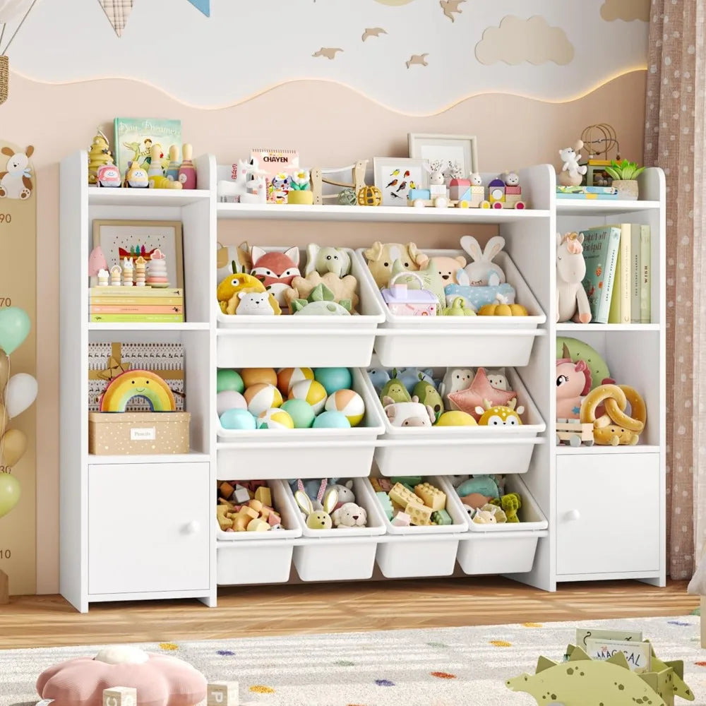 Organizador Grande para Brinquedos com 8 Caixas e 6 Compartimentos, Estante Infantil de 55 Polegadas com Prateleira Superior para Sala de Brincadeiras