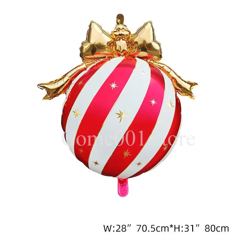 Balão Metalizado de Natal em Forma de Bola, Balões Estrela Listrados, Laço Dourado, Decoração para Pendurar na Árvore de Natal, Balões de Feliz Natal