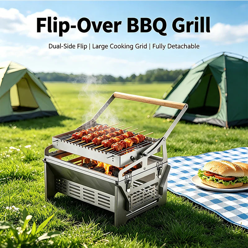 Flip churrasqueira a carvão doméstico ao ar livre destacável grade de malha rotativa kipengrill electrisch