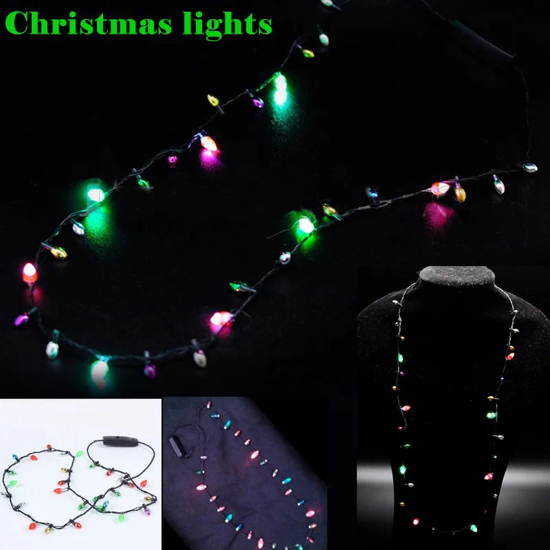 Colar de luzes LEDs de Natal com 8 luzes Bulbos de Natal Flash String Luzes de brilho Colar String Festival Decoração