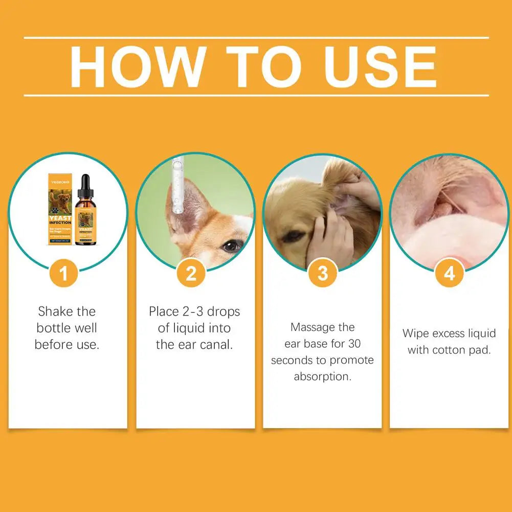 Gotas para ouvido de animais de estimação, 60ml, dissolvem cera de ouvido, removedor de odor, anti-coceira, natural, não irritante