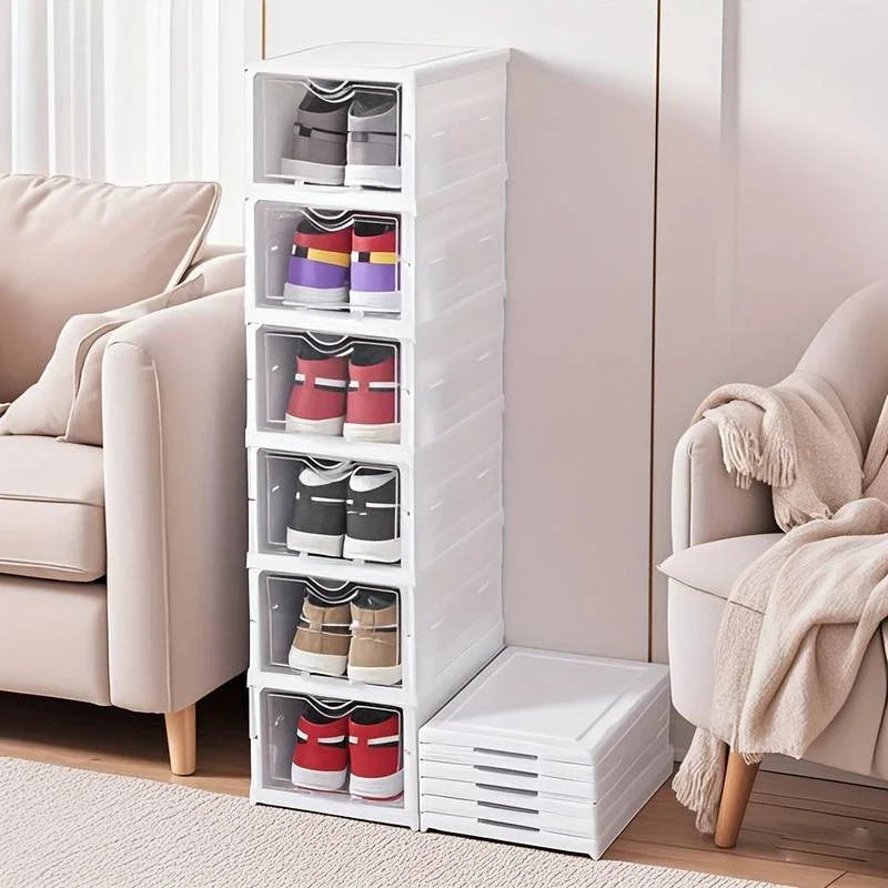 6 camadas caixa de armazenamento sapato rack organizador economia espaço dobrável plástico transparente sapato formadores para parede canto prateleira empilhável