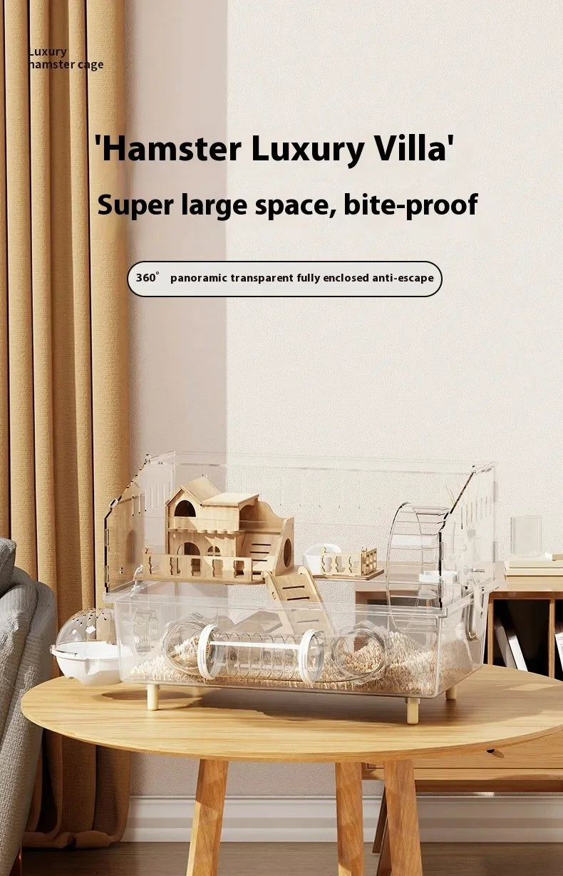Gaiola para Hamster Espaçosa em Acrílico Transparente com Acessórios, Habitat para Roedores, Suprimentos para Pequenos Animais