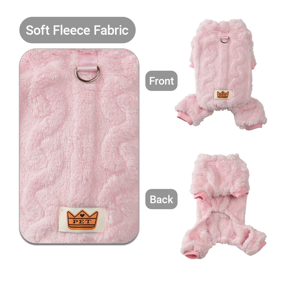 Roupa Quente de Pelúcia para Cães, Macacão de Inverno para Pets, Roupa de Quatro Patas de Lã Macia para Cães Pequenos e Médios, Gatos, Casaco para Filhotes com Anel para Coleira