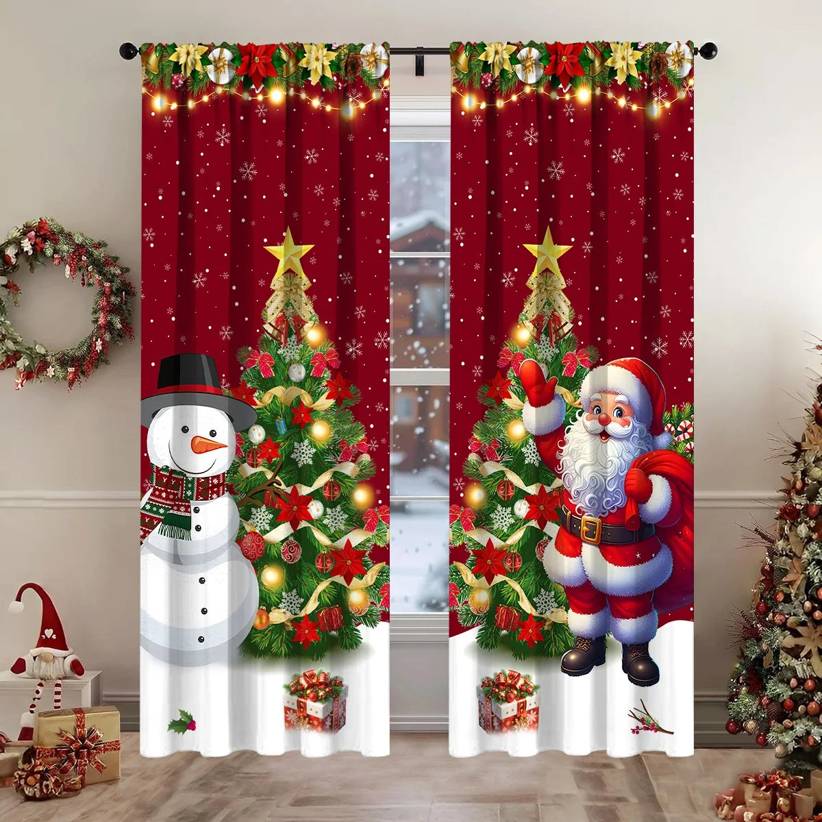 1/2 peças de cortina de Natal, decoração de Feliz Natal para casa, cortina de Natal 2025, enfeites de janela, presente de Natal 2026.