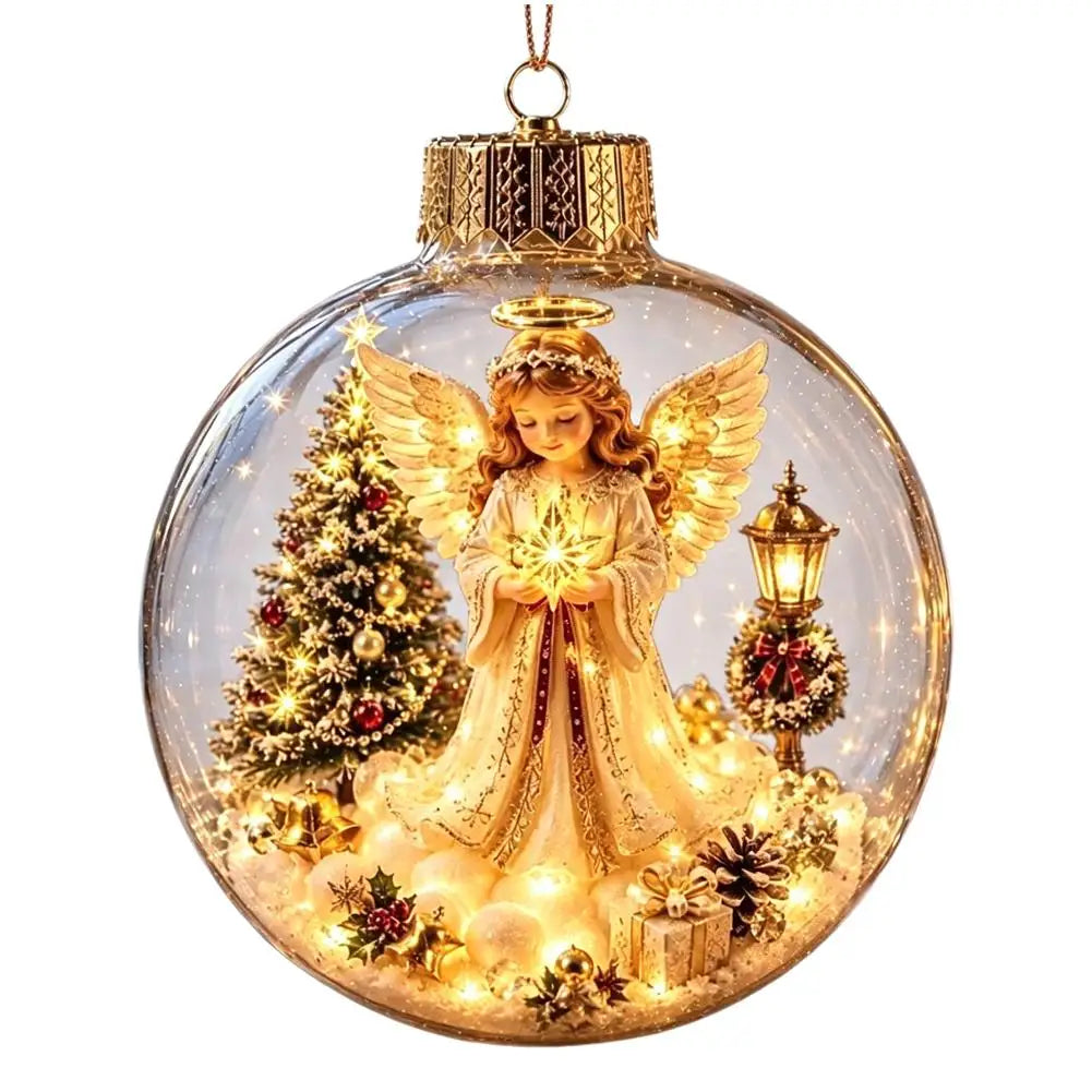 Decorações de Natal com Luzes, Criativas, com Temas de Quebra-Nozes, Rena, Boneco de Neve, Árvore de Natal Brilhante, Pingente de Bola de Cristal