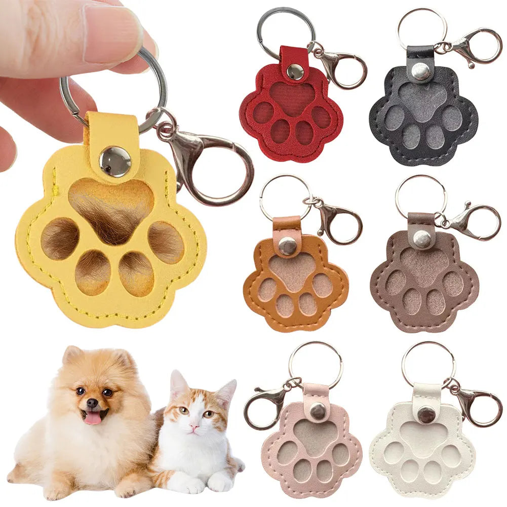 Adorável impressão de pata chaveiros comemorativos saco de armazenamento de pêlos de animais de estimação chaveiro gato cão recipiente de pele pingente para amantes de animais de estimação