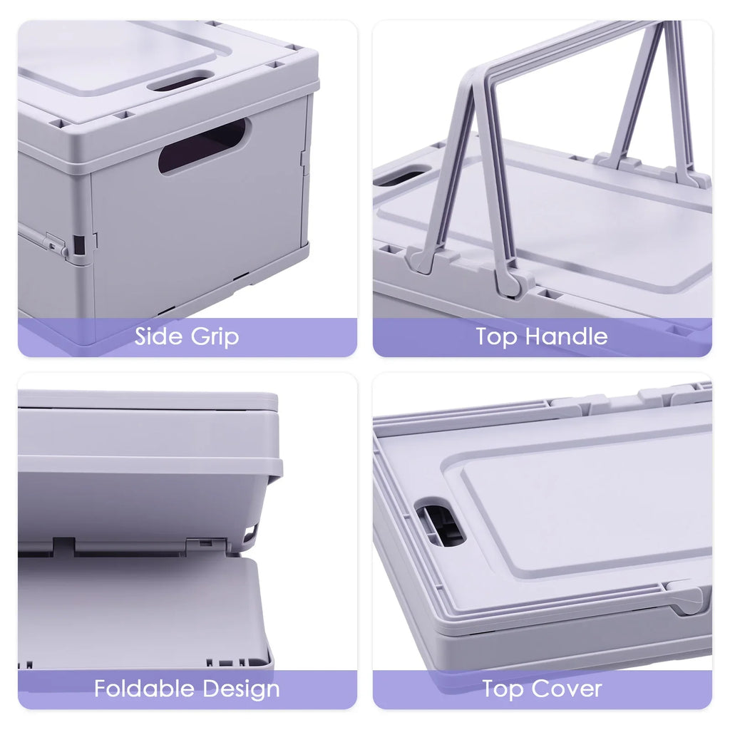 Caixa de Armazenamento Dobrável de Grande Capacidade, Cesta de Armazenamento Colapsável com Tampa e Alça, Organizador de Lanches e Brinquedos para Casa, Cozinha e Escritório