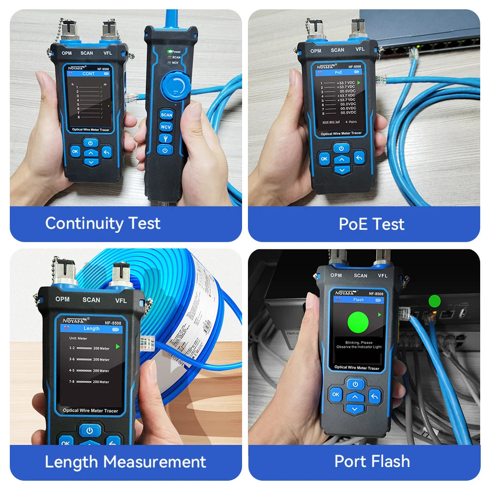 Noyafa-Network Cable Tester, Ethernet Cable Tracker, OPM VFL PoE Checker, Medir Comprimento, Wiremap, Ferramentas de Rede, NF-8508