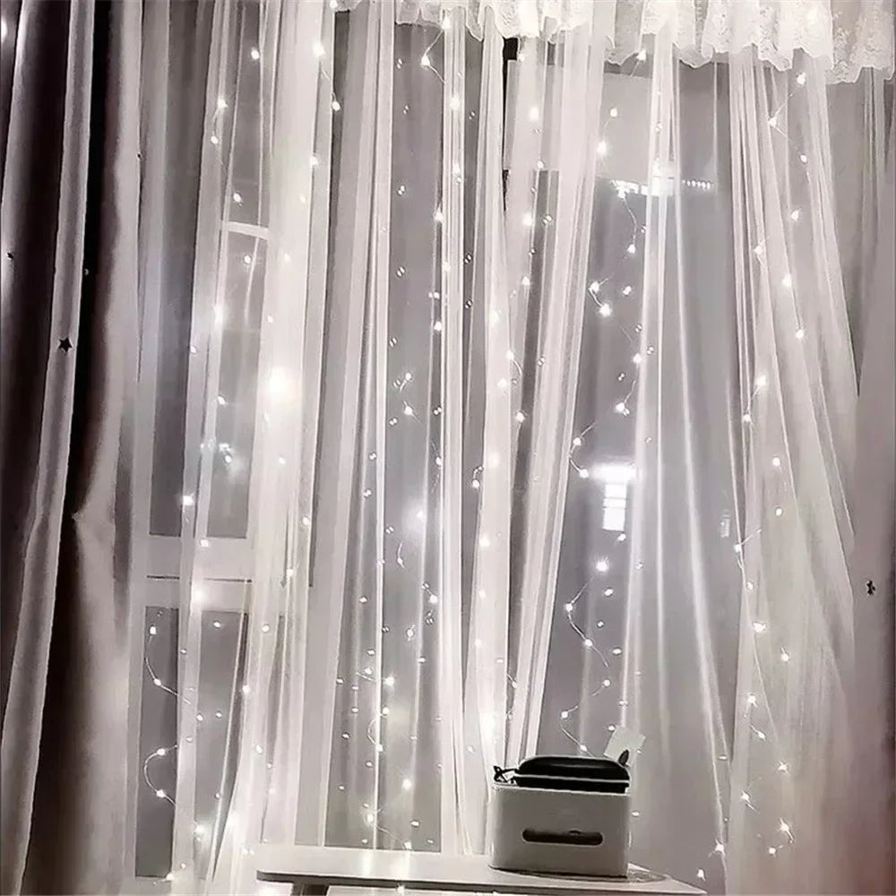 Ano novo 2026 lâmpada luzes de natal led fada string cortina luzes 8 modo remoto usb festão decoração natal para casa férias