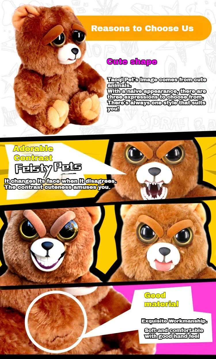 Boneco de Animal de Tamanho Médio Feisty Pets, Panda com Rosto Intercambiável, Brinquedo Interativo para Crianças