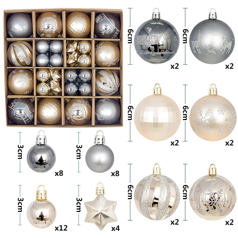 Bola de natal ornamento caixa de presente conjunto sortido azul branco floco de neve rena padrão design feriado festivo árvore pendurado decoração