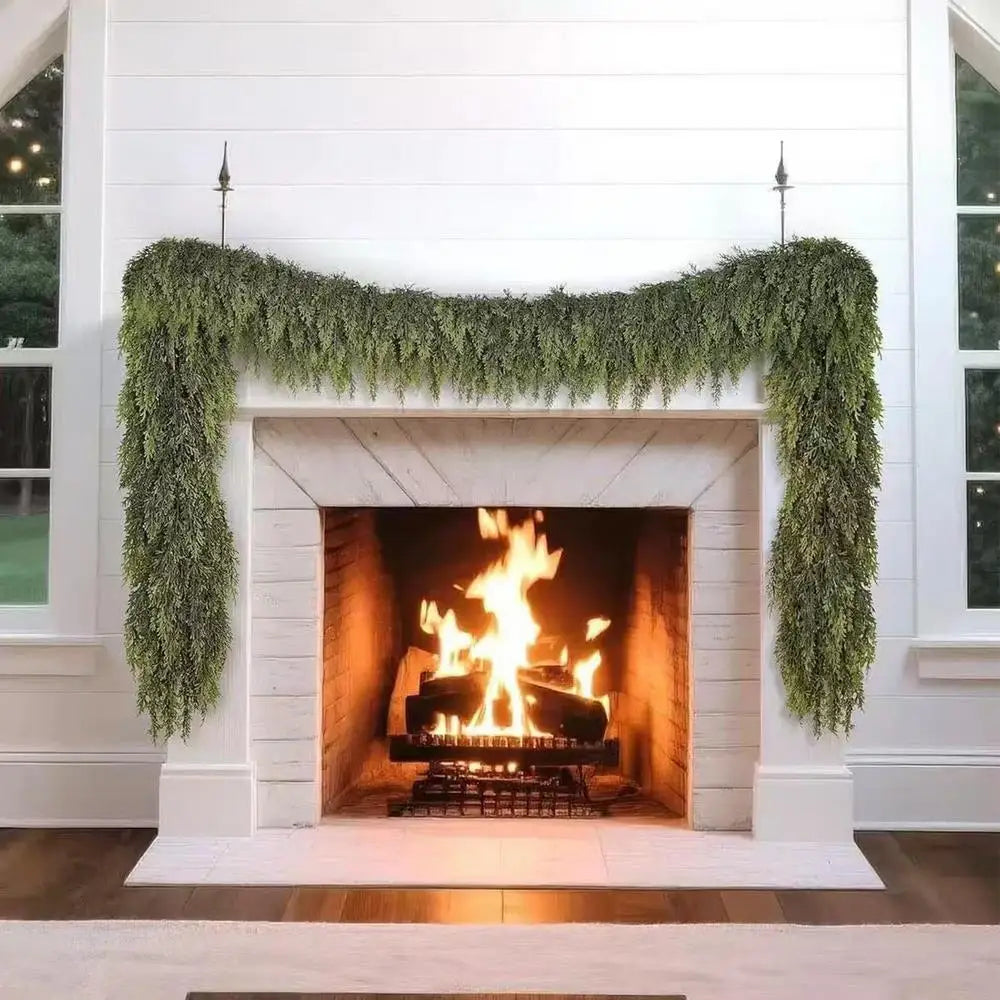 Decorações de árvore de natal feriado falso guirlanda cedro rattan grinalda artificial pinho guirlanda casamento casa lareira porta decoração