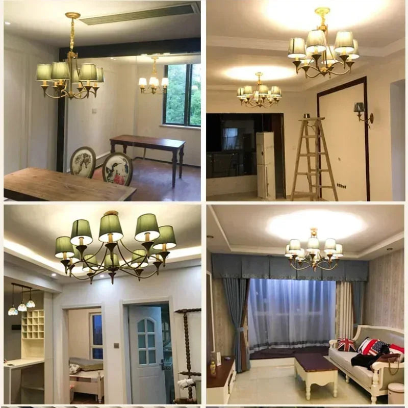 Vintage sala de estar iluminação casa pingente e14 cinza verde tecido abajur cobre ferro luz pingente iluminação do quarto interior