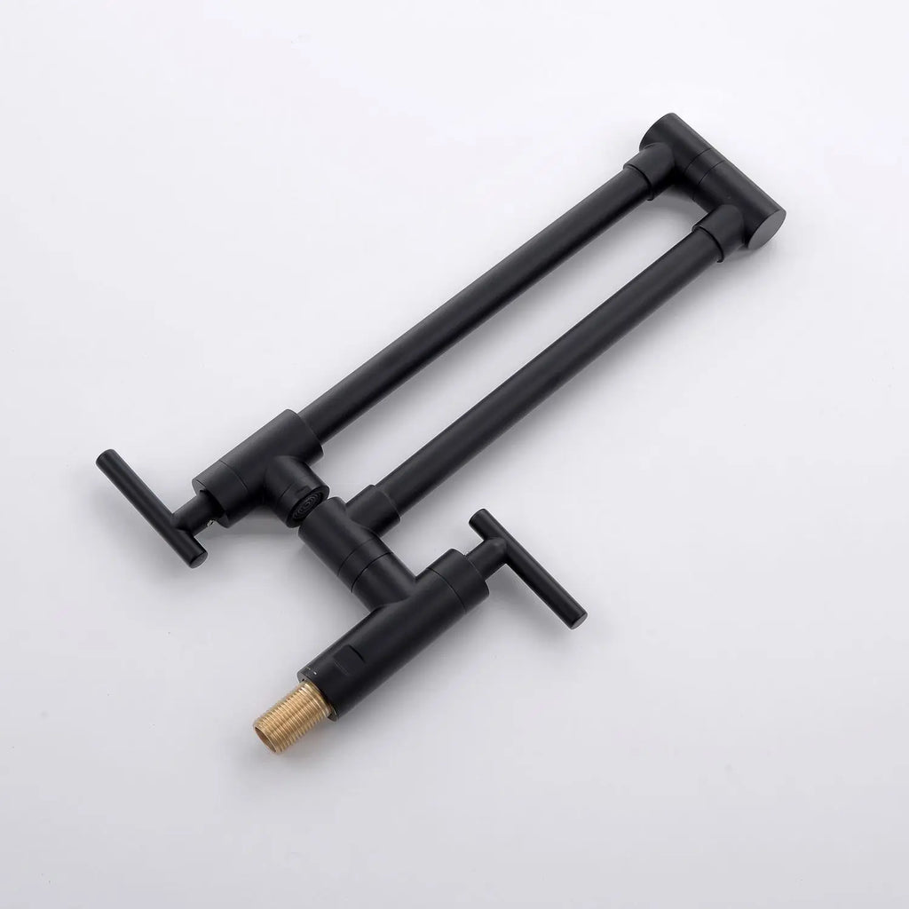 Industrial Wall Mount Pot Filler Faucet Brass Blackened 2 Handle Folding Commercial Kitchen Sink Tap with Ceramic Valve Core