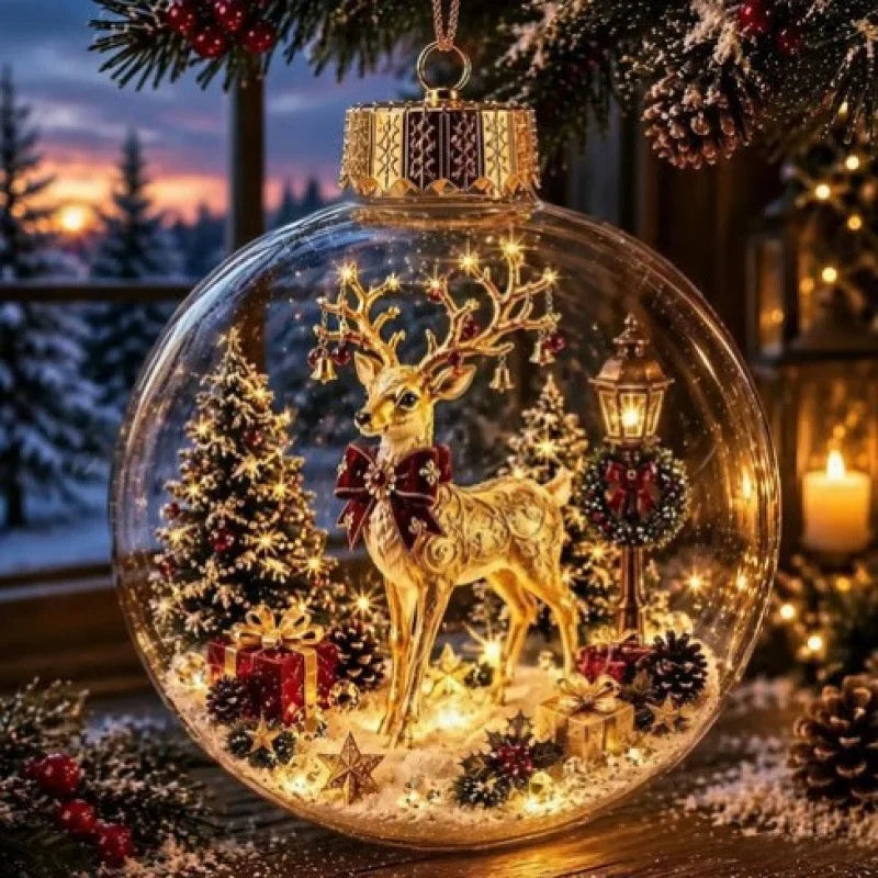 Nova Bola de Enfeite de Natal Transparente com Luzes, Decoração para Cenário Natalino, Brinquedo para Pendurar na Árvore de Natal, Diorama de Inverno, Enfeite para Janela de Natal