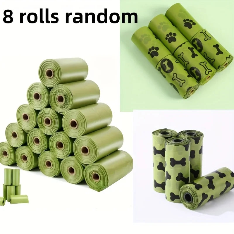 8 Rolos de Sacos Biodegradáveis para Cocô de Cachorro, à Prova de Vazamentos, Sem Perfume, Sacos de Lixo para Cães, Material de Amido de Milho de Alta Qualidade