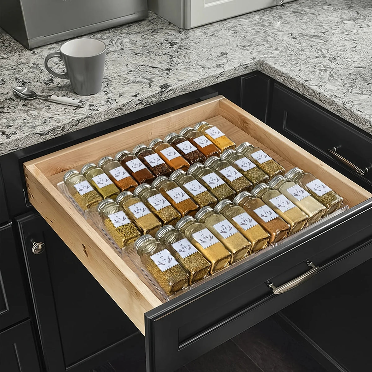 Organizador de gaveta de especiarias expansível, 2 peças, armazenamento de cozinha de plástico-organizador durável que economiza espaço para armários, bancadas