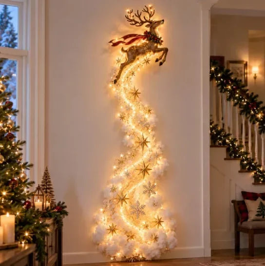 Decoração de parede natalina luminosa, luz de parede para casa, cena mágica de Natal, trenó do Papai Noel, renas, decoração natalina suspensa
