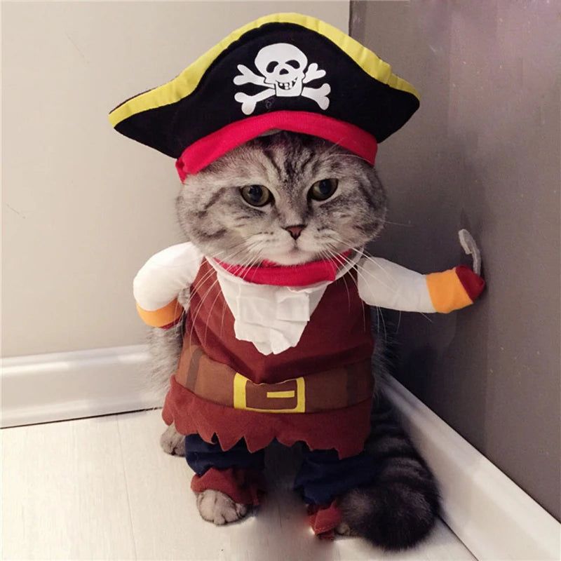Engraçado roupas para animais de estimação pirata cão gato traje terno corsair vestir-se festa vestuário para gato cão mais chapéu traje do cão de estimação