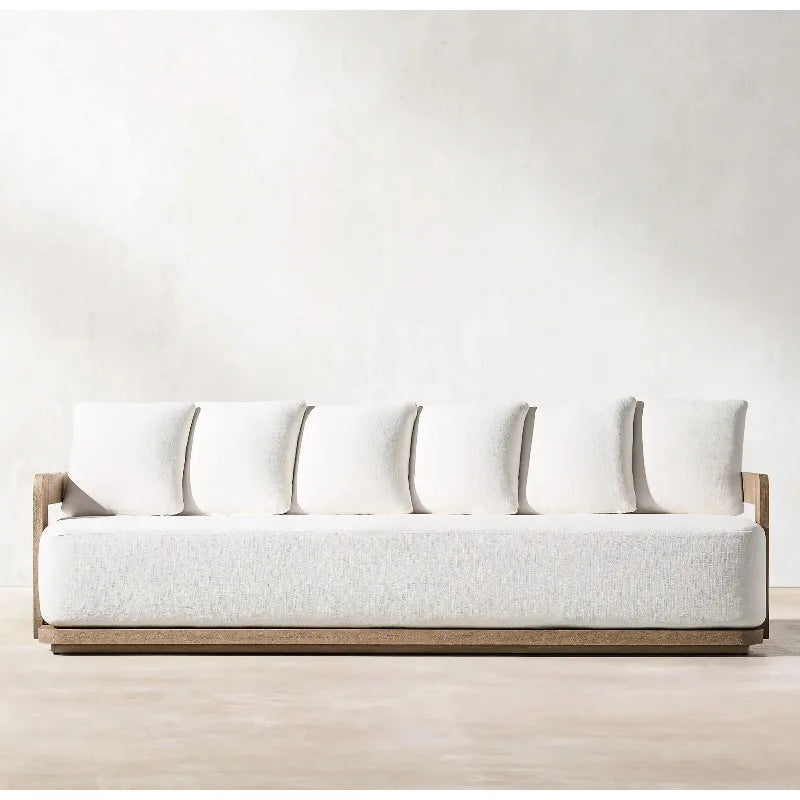 Conjunto de Móveis Modernos para Exterior à Prova d'Água com Pedal, Banco de Madeira Teca e Sofá de Rattan para Jardim, Sala de Estar e Hotéis