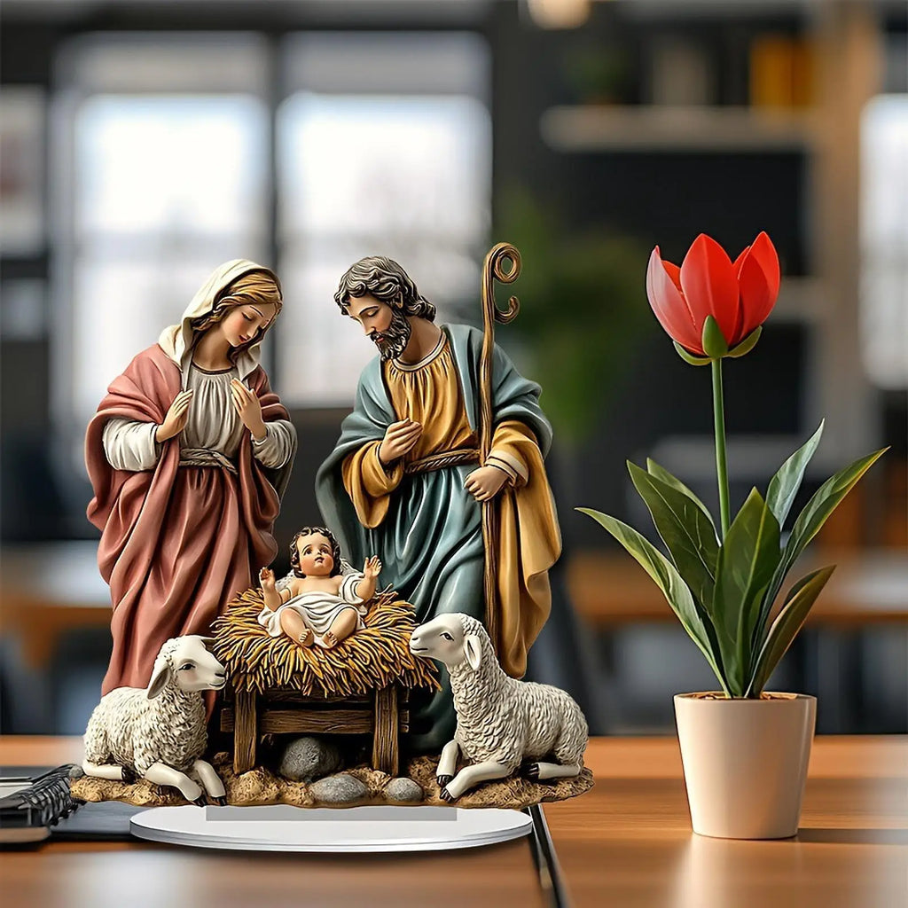 Estatueta de presépio de natal, decoração de natal, família sagrada, miniaturas, estátua para presente de aniversário, decoração interna, prateleira