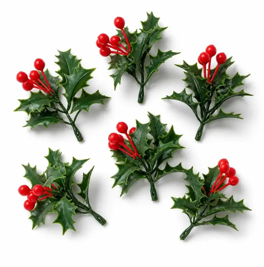 Guirlanda de Natal com Azevinho Artificial, Bagas Vermelhas, Folhas Verdes, Enfeites para Árvore de Natal, Guirlanda, Buquês DIY