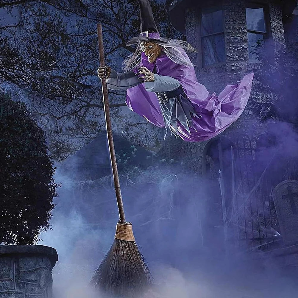 Decoração de Halloween: Bruxa Voadora com Sons e Luzes Assustadores – Fantasia Divertida de Bruxa Assustadora para Jardim, Quintal, Gramado e Ambientes Internos