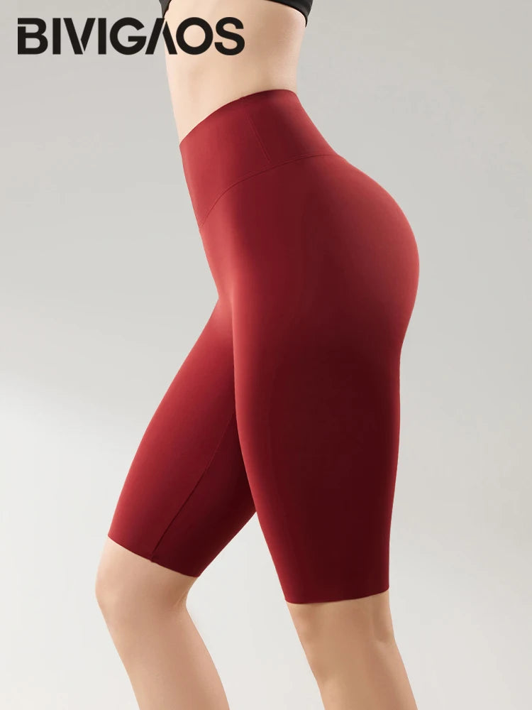 BIVIGAOS Summer Thin Sunscreen Sharkskin Cycling Shorts Women's Multi-Color Stretchy Tight Slim Fitness Knee-Length Shorts
