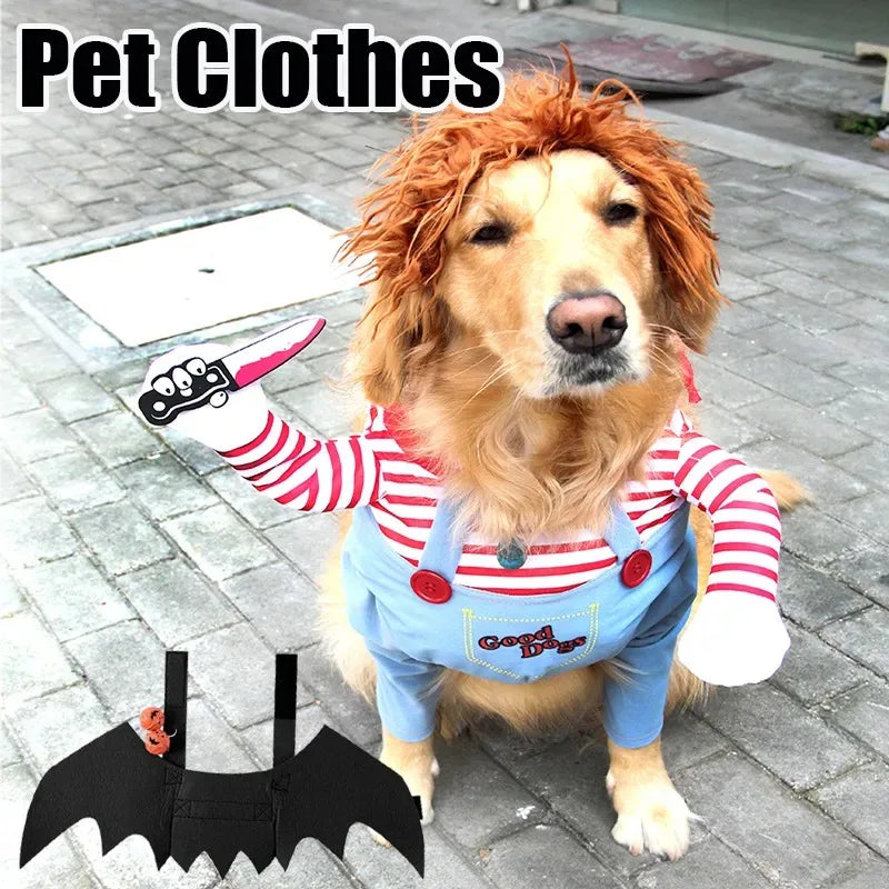 Conjuntos de fantasias de Halloween para cães Roupas engraçadas para cães Cosplay ajustável para cães Roupas Novidade para cães médios e grandes Fantasias Bulldog Pug