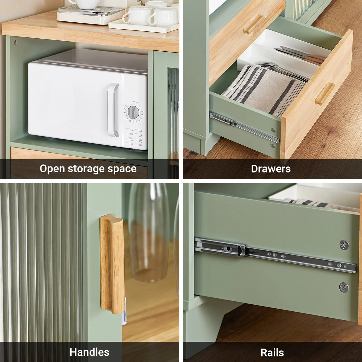 SoBuy FSB81 Buffet Buffet com 2 portas de vidro Armário de cozinha Armário de corredor Armário lateral Armário de micro-ondas
