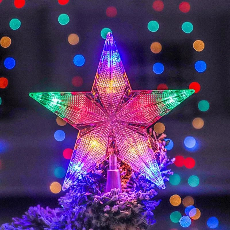 Estrela de natal árvore topper luzes led brilhante estrela lâmpada espumante luz da noite árvore de natal ornamentos superiores ano novo decoração de festa em casa