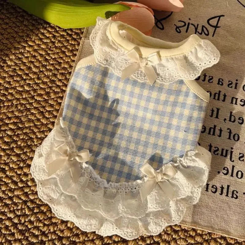 Roupas para cães e gatos, primavera/verão, respirável, confortável, estilo princesa, saia de renda com laço, para cães pequenos, ursinhos de pelúcia