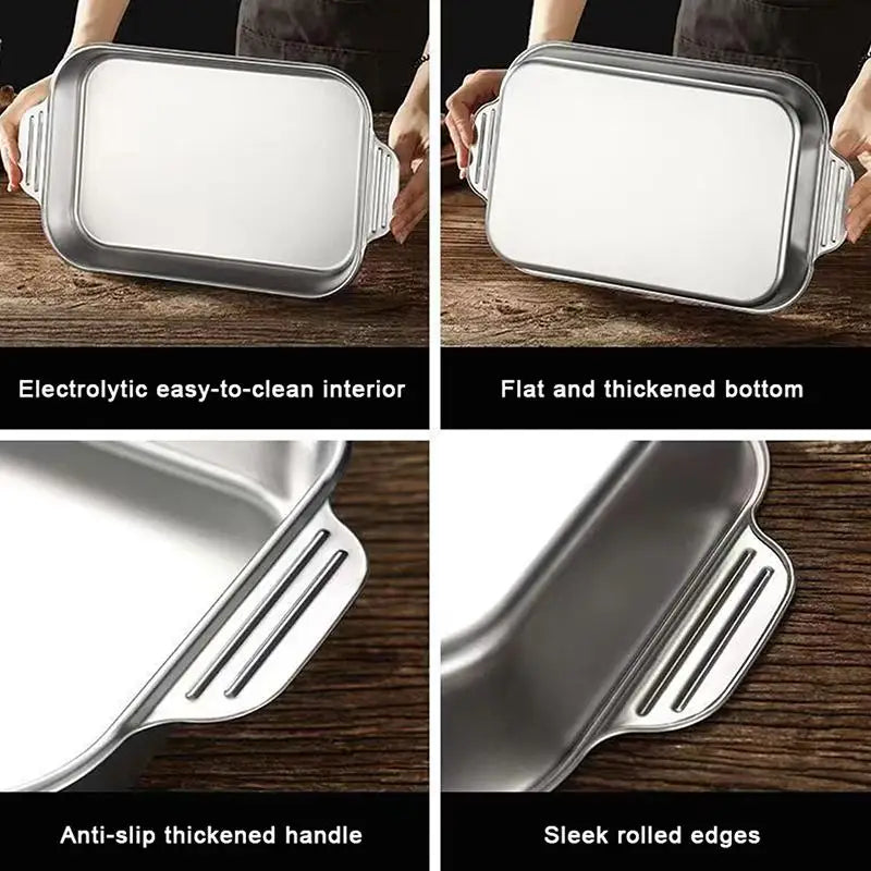 Assadeira Profunda de Aço Inoxidável, Bandeja de Cozimento com Tampa, Panela Resistente ao Calor para Forno, Ideal para Grelhar e Cozinhar Diariamente