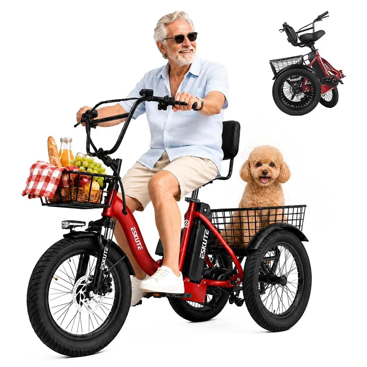 Peak 1200W Folding Electric Trike 18x3.0 Fat Tire 624Wh Battery Step-Thru 3 Wheel Ebike 65 Miles 18 MPH Adults, Customized